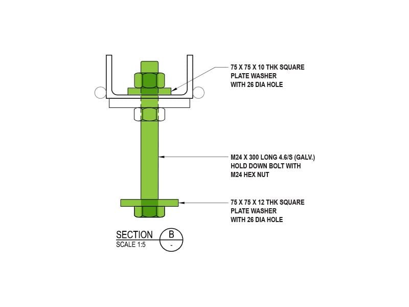 Hold down bolt detail for Precast Barrier Bolt Kit