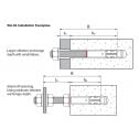 Wedge anchor installation example for larger effective anchorage depth and stand-off fastening arrangement.