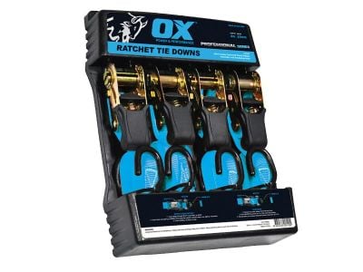 25mm x 4mtr Ox Ratchet Tie Down Strap (4pk)