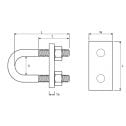 A technical drawing of the splicing u-bolt showing length, width and other key dimensions.